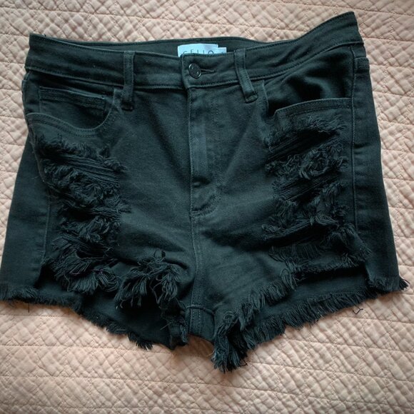 NEW - CELLO Jeans Women's Juniors High Rise Ripped Denim Shorts - large - Picture 2 of 7